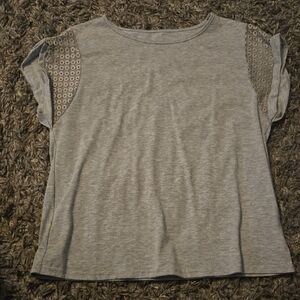 SHEIN Gray Short Sleeve Tee with Lace Detail